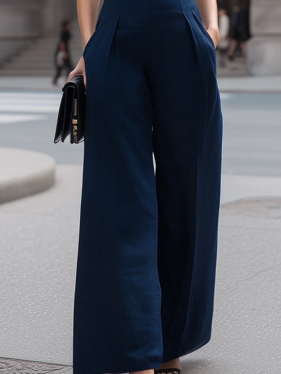 Sophisticated Navy Halter Neck Wide-Leg Jumpsuit sold by Mooyius product image thumbnail 3