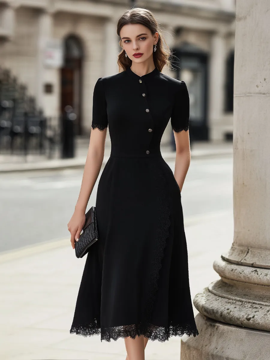 Button-Front Lace-Trim Midi Dress sold by Mooyius product image thumbnail 2