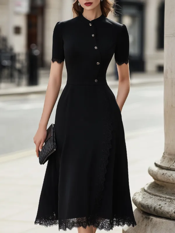 Button-Front Lace-Trim Midi Dress made by Mooyius