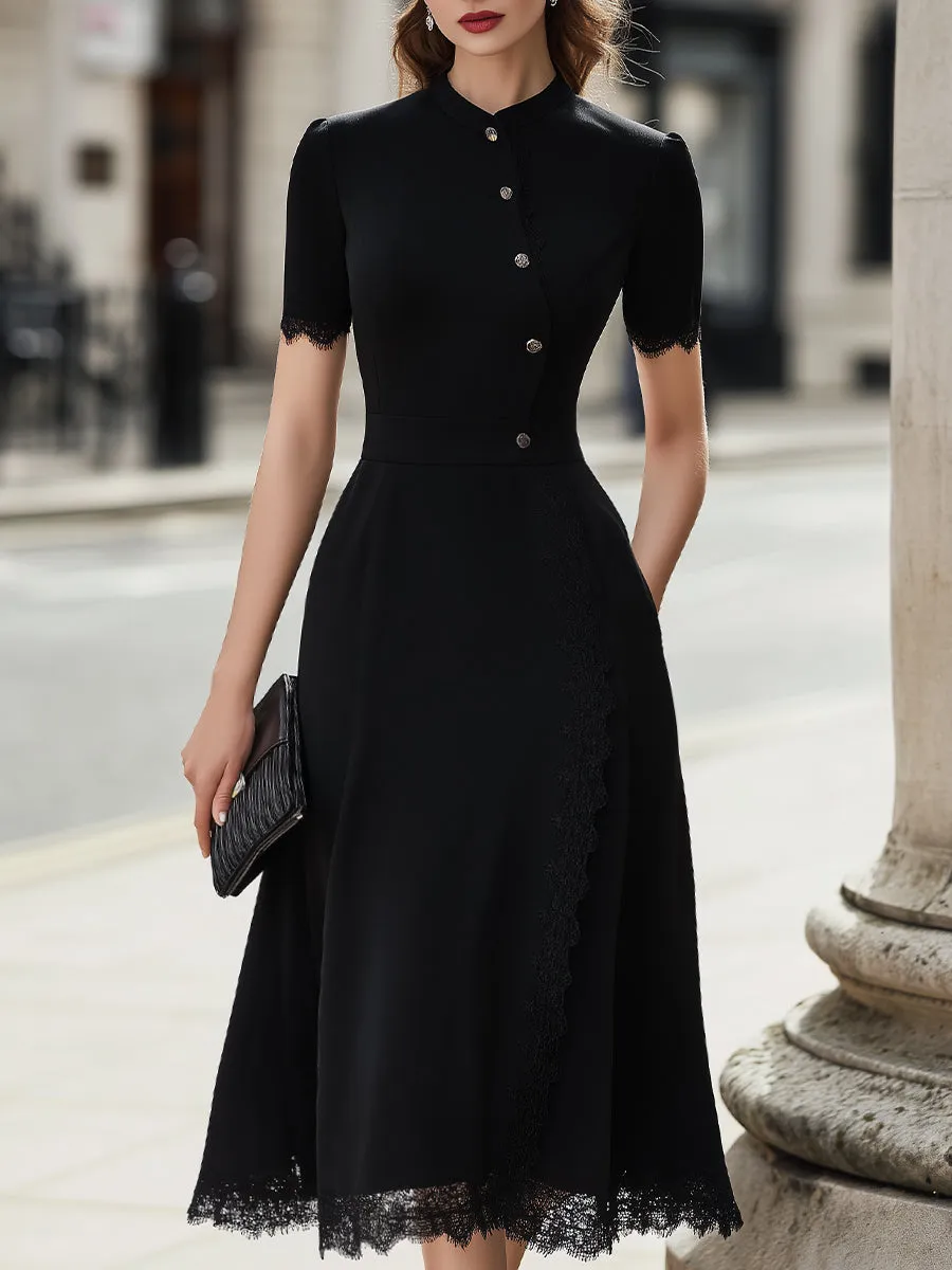 Button-Front Lace-Trim Midi Dress sold by Mooyius