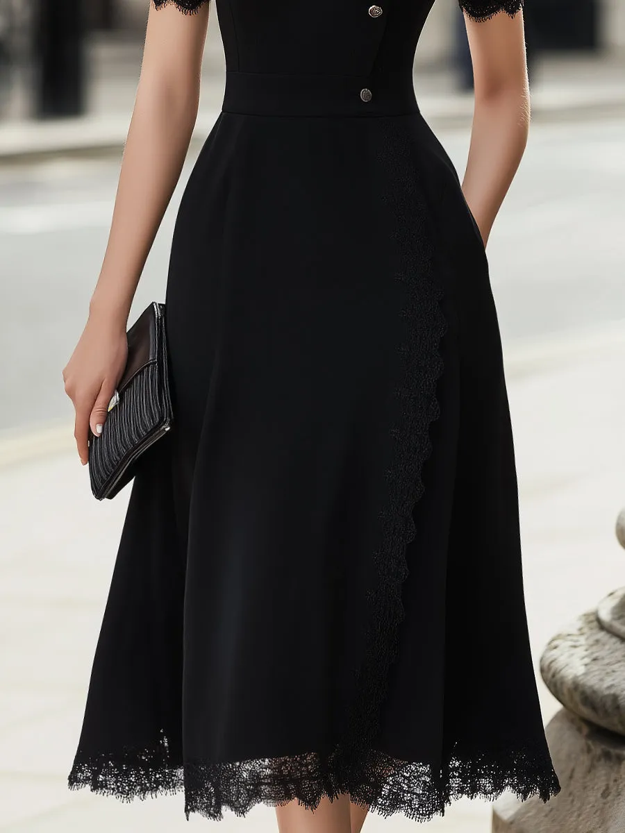 Button-Front Lace-Trim Midi Dress sold by Mooyius product image thumbnail 3