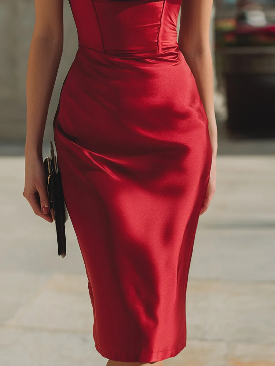 Scarlet Sculpted Square-Neck Sleeveless Midi Dress sold by Mooyius product image thumbnail 3