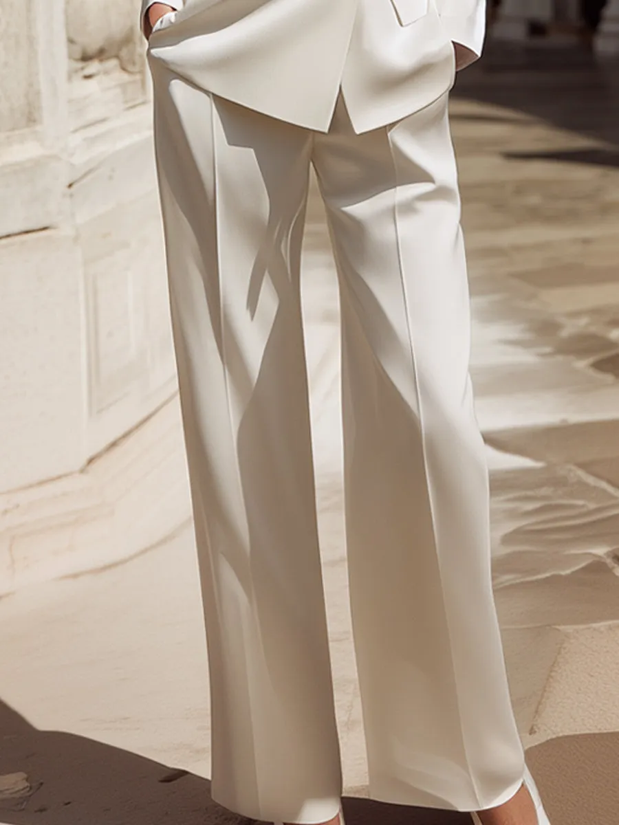 Double-Breasted Blazer & Wide-Leg Tailored Trousers Suit Set sold by Mooyius product image thumbnail 4