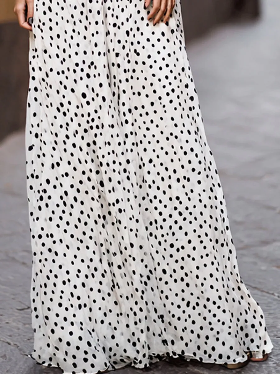 Elegant Polka Dot Halter Maxi Dress With Black Lace Waist Inlay sold by Mooyius product image thumbnail 4