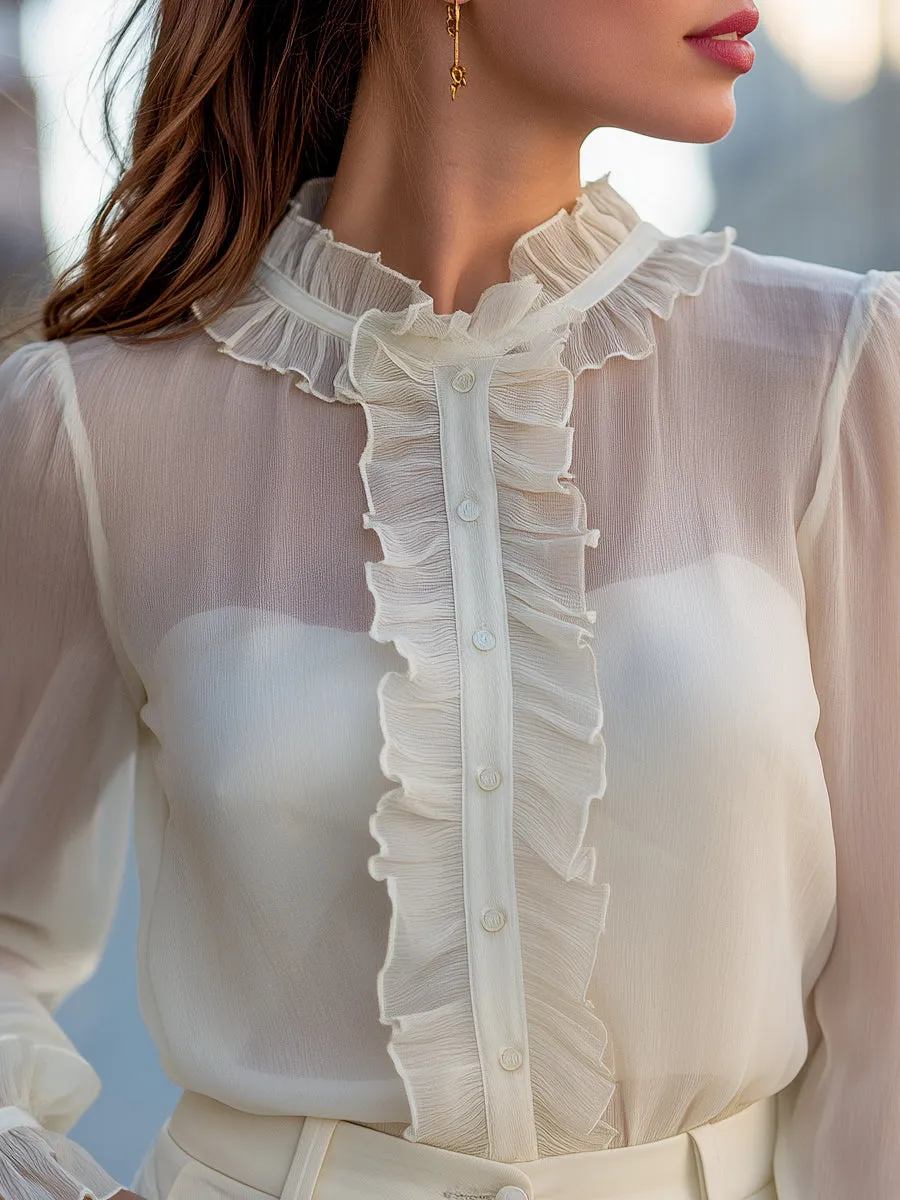 Ruffled Sheer High-Neck Chiffon Blouse sold by Mooyius product image thumbnail 2
