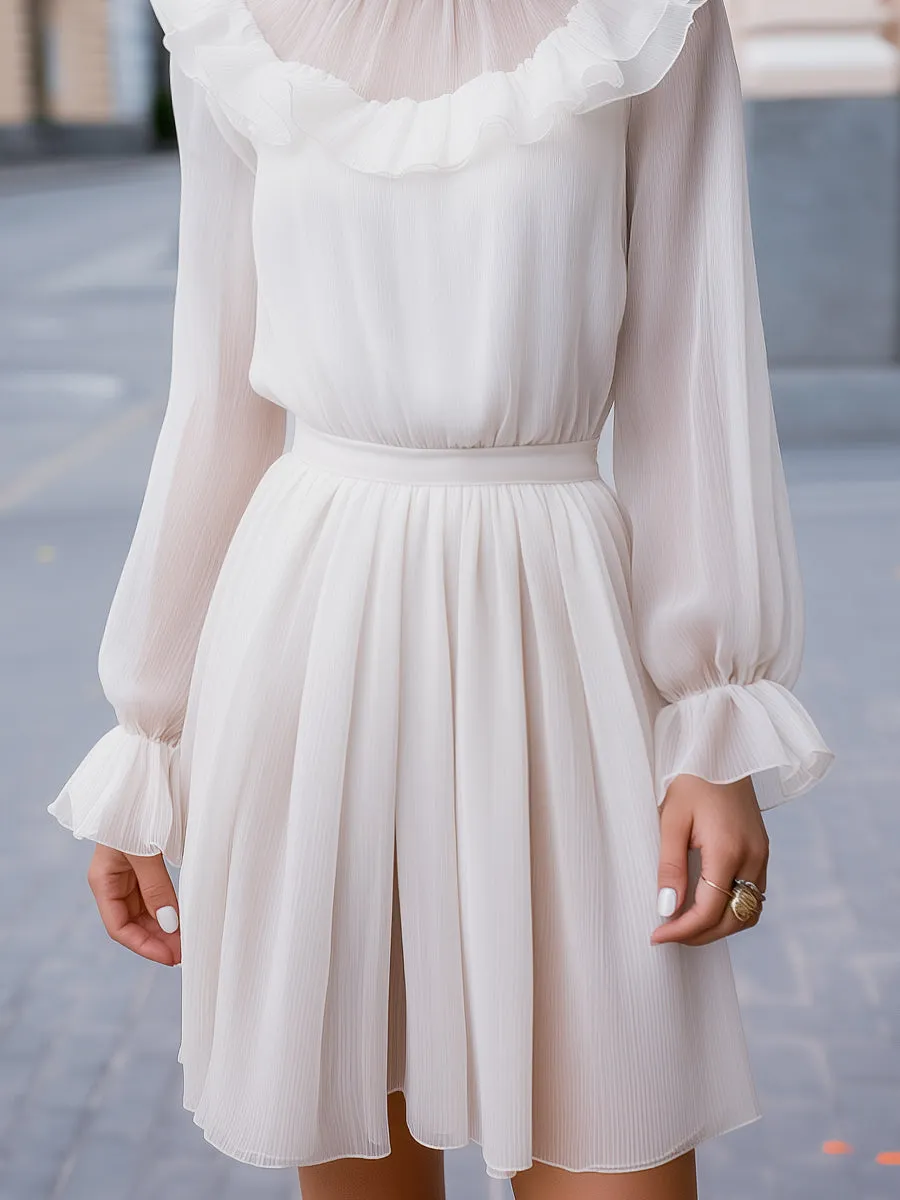 Ruffled High-Neck Chiffon Long-Sleeve Dress sold by Mooyius product image thumbnail 4