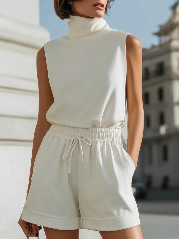 Minimalist Turtleneck Vest & Drawstring Short Set made by Mooyius
