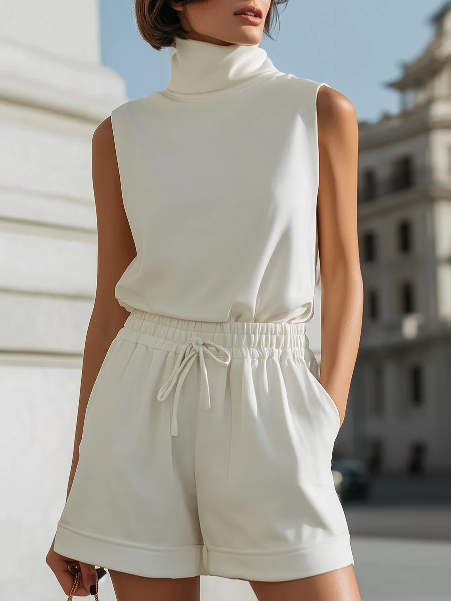 Minimalist Turtleneck Vest & Drawstring Short Set sold by Mooyius