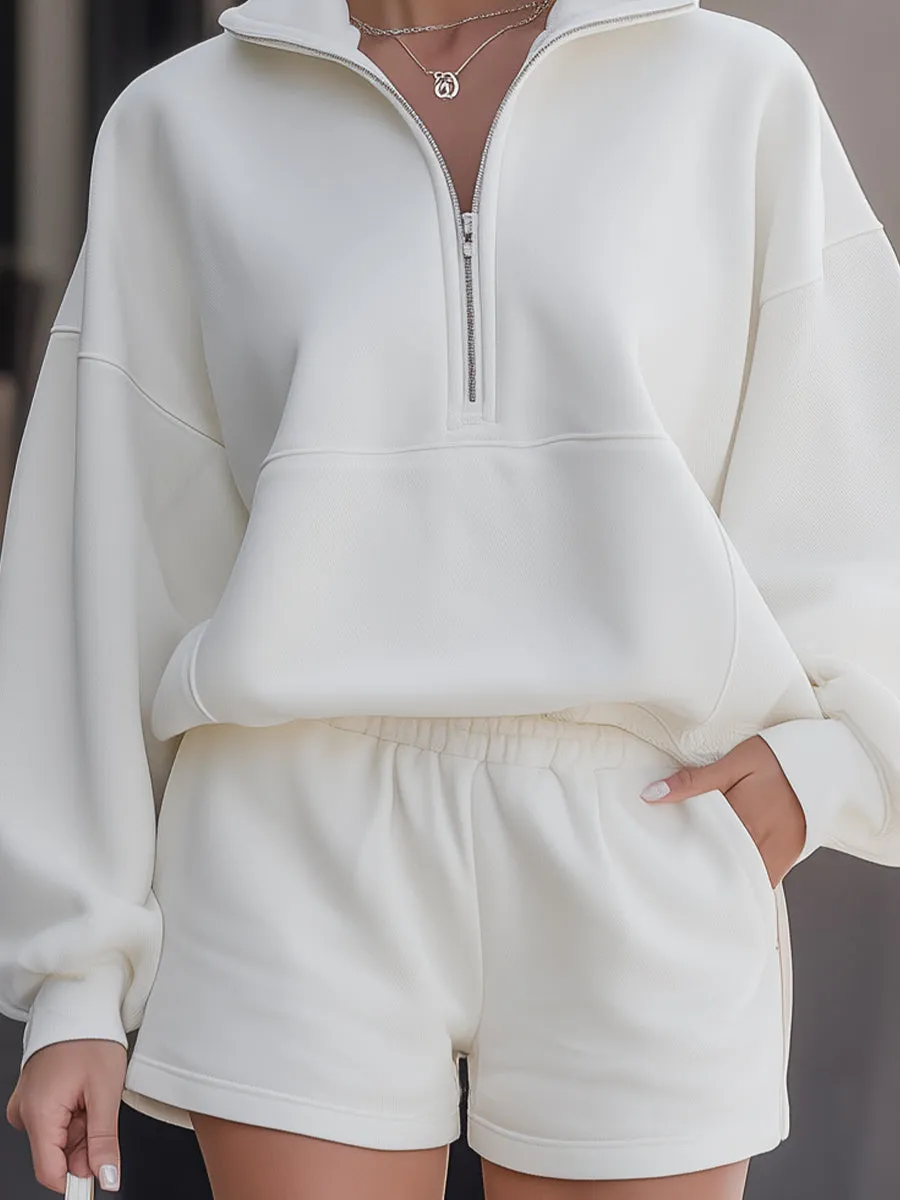 Cozy Quarter-Zip Pullover & Shorts Loungewear Set sold by Mooyius product image thumbnail 3