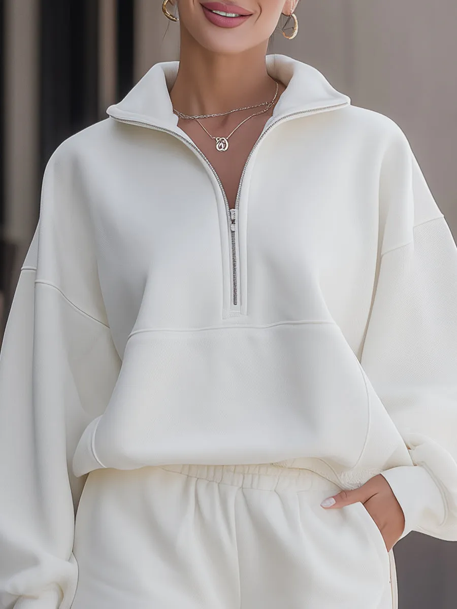 Cozy Quarter-Zip Pullover & Shorts Loungewear Set sold by Mooyius product image thumbnail 2