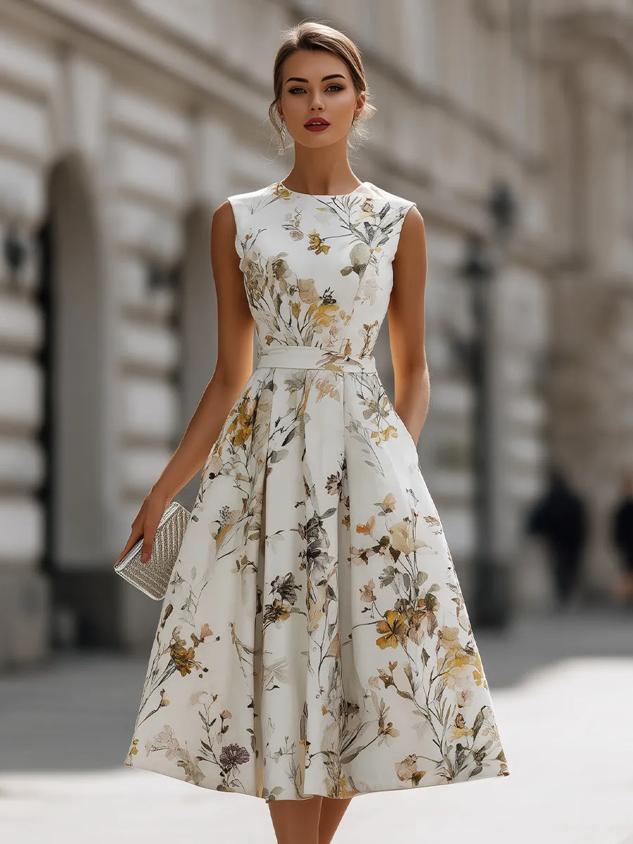 Sleeveless Belted Floral Midi Dress sold by Mooyius product image thumbnail 2