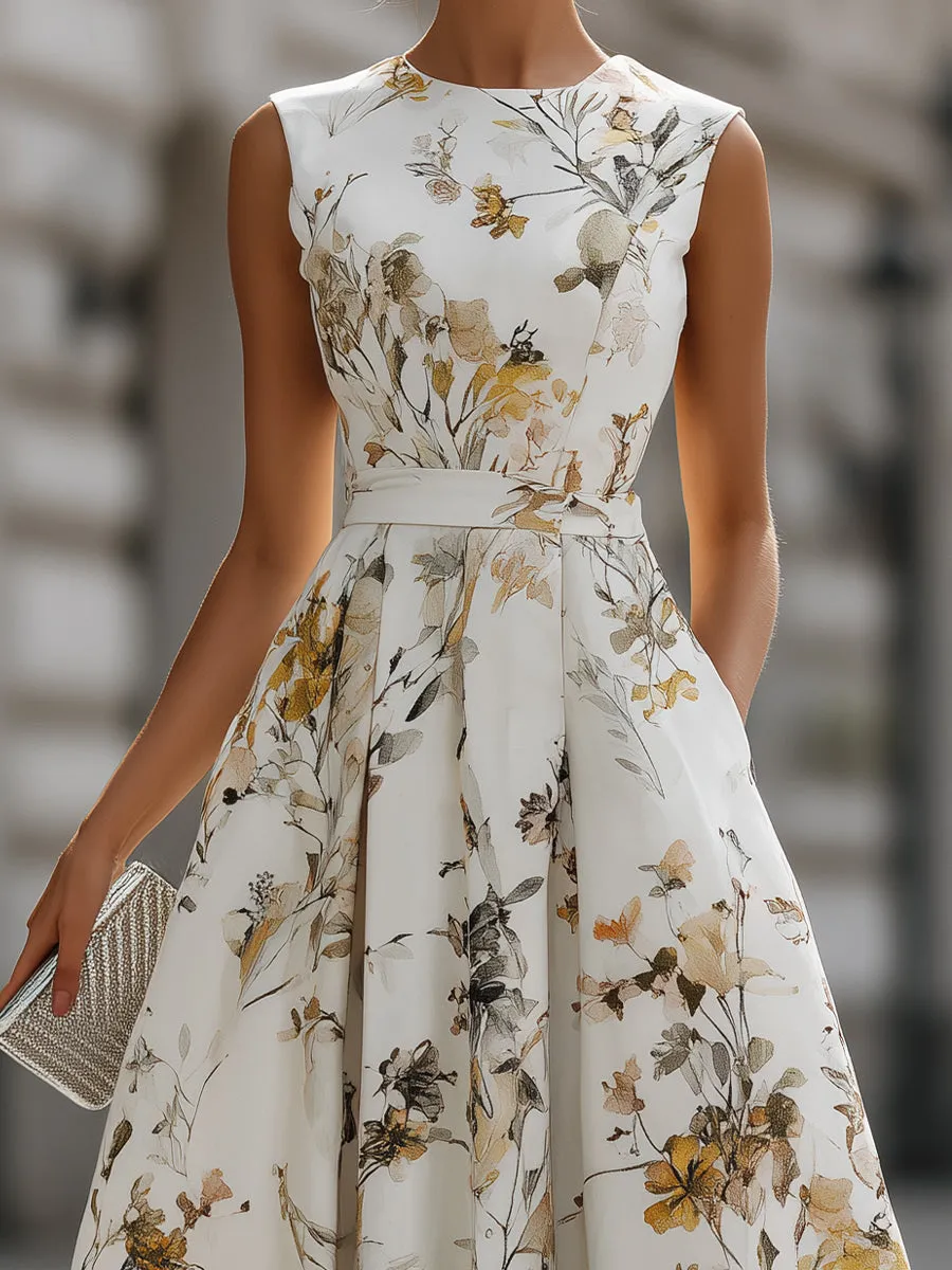 Sleeveless Belted Floral Midi Dress sold by Mooyius product image thumbnail 3