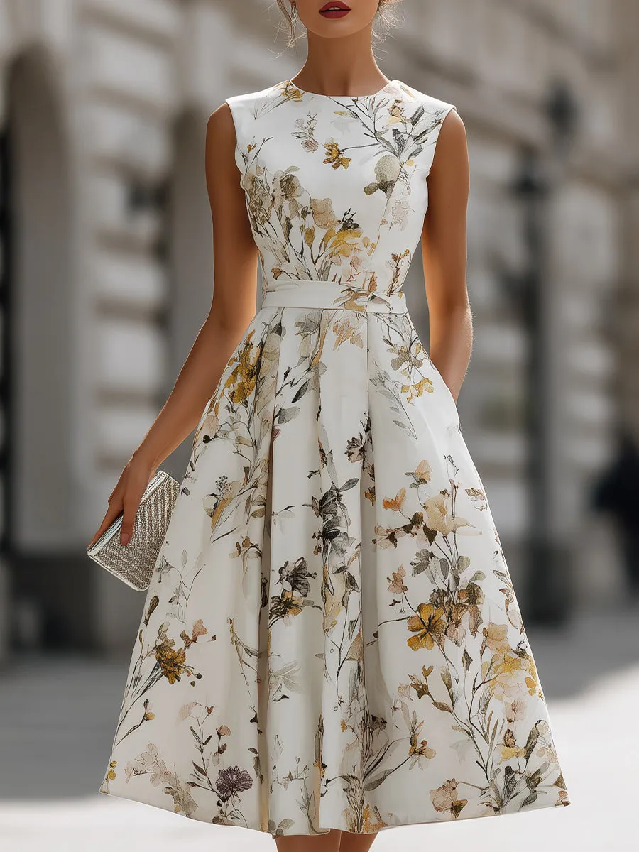 Sleeveless Belted Floral Midi Dress sold by Mooyius