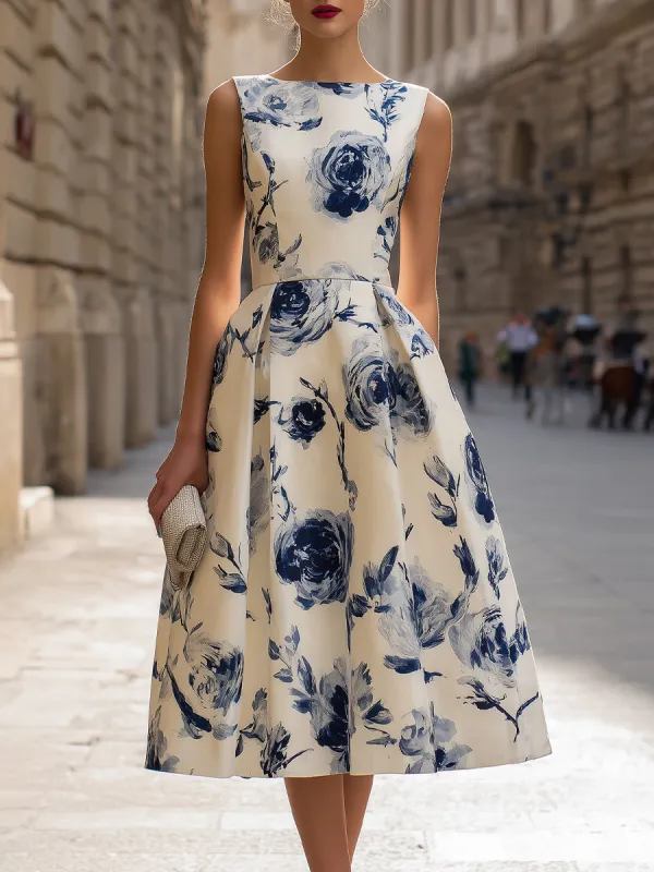 Sleeveless Floral A-Line Midi Dress sold by Mooyius