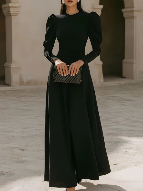 Puff Sleeve Crew Neck Maxi Dress made by Mooyius