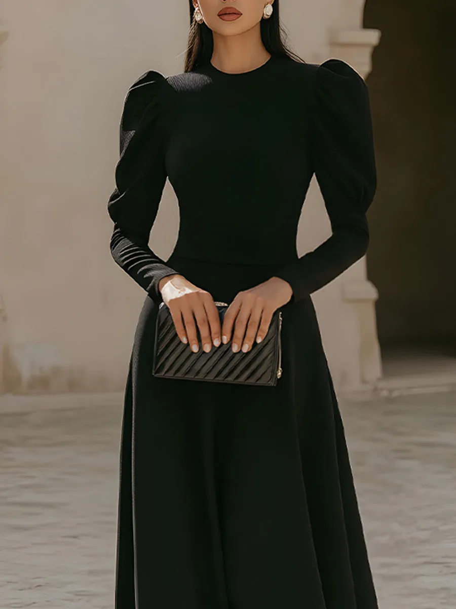 Puff Sleeve Crew Neck Maxi Dress sold by Mooyius product image thumbnail 3