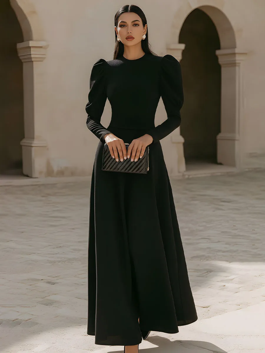 Puff Sleeve Crew Neck Maxi Dress sold by Mooyius product image thumbnail 2