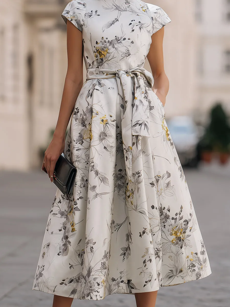 Floral Tie Waist Midi Dress sold by Mooyius product image thumbnail 4