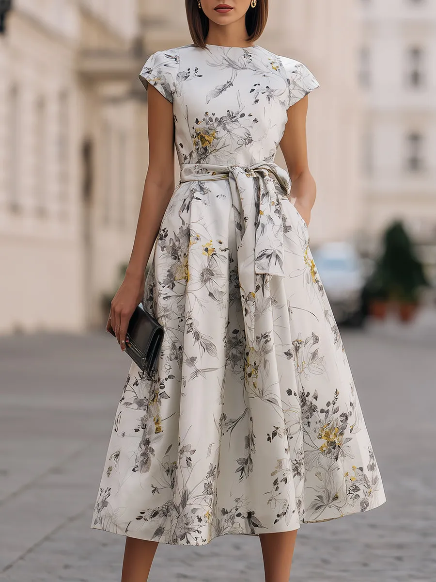 Floral Tie Waist Midi Dress sold by Mooyius
