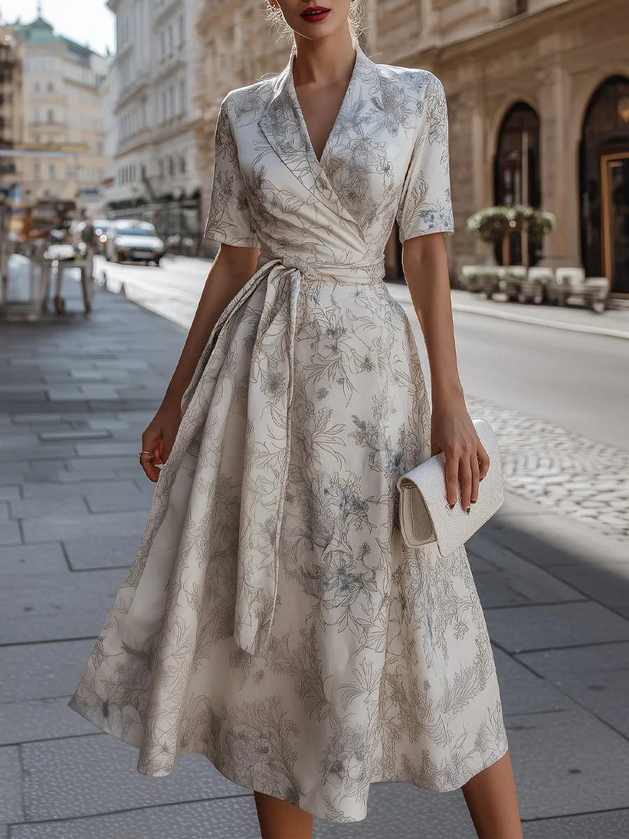 Floral Wrap Midi Dress With Tie Waist sold by Mooyius