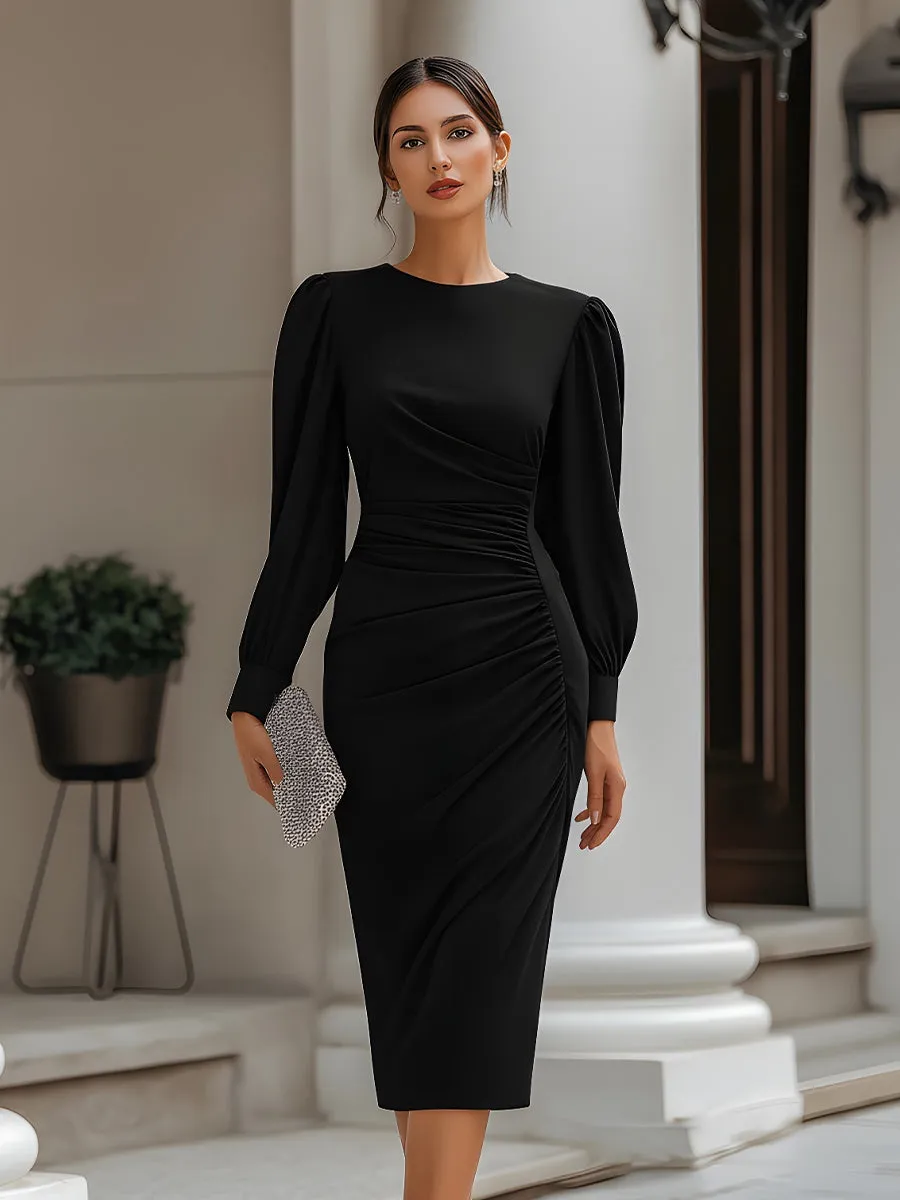 Ruched Waist Puff Sleeve Midi Dress sold by Mooyius product image thumbnail 2