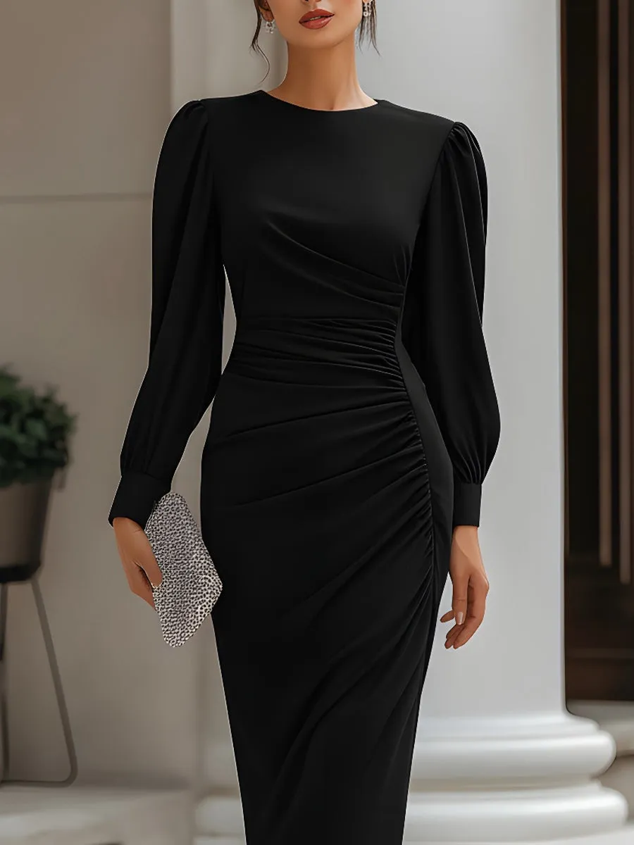 Ruched Waist Puff Sleeve Midi Dress sold by Mooyius product image thumbnail 3