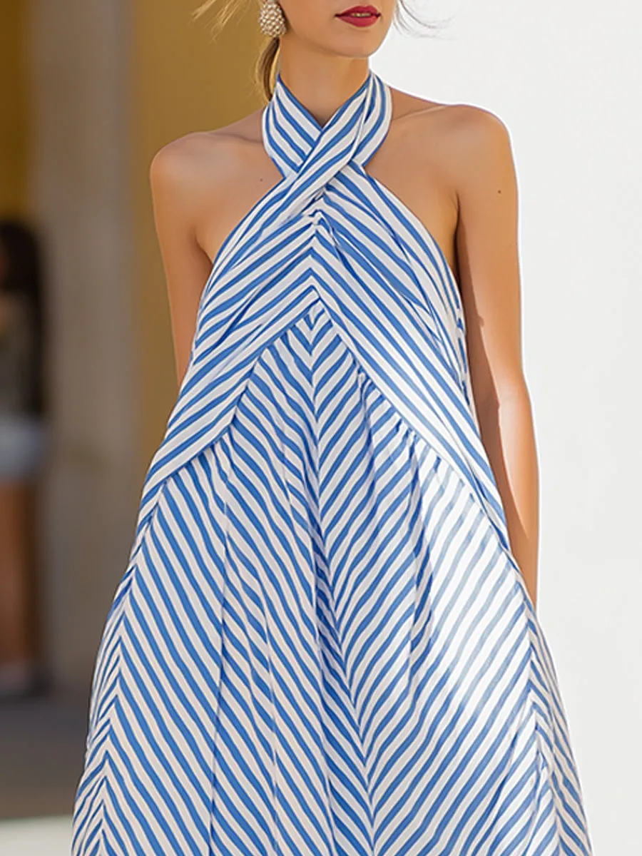 Nautical Stripe Halter Neck Maxi Dress sold by Mooyius product image thumbnail 3