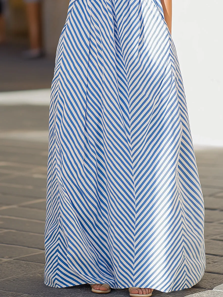 Nautical Stripe Halter Neck Maxi Dress sold by Mooyius product image thumbnail 4