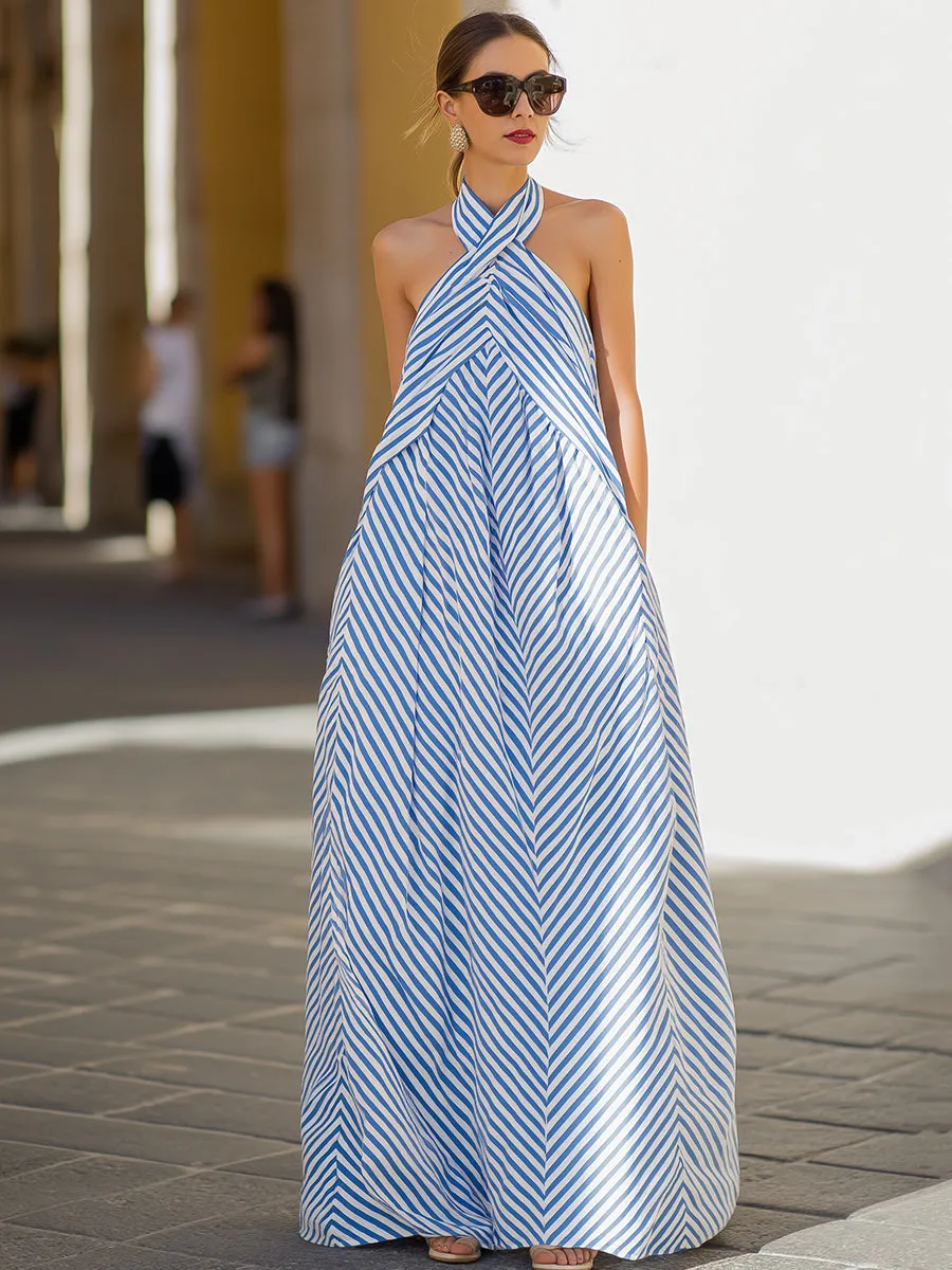 Nautical Stripe Halter Neck Maxi Dress sold by Mooyius product image thumbnail 2