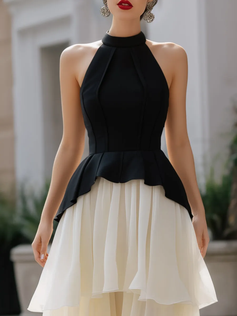 Halter Neck Peplum Layered Midi Dress sold by Mooyius product image thumbnail 2