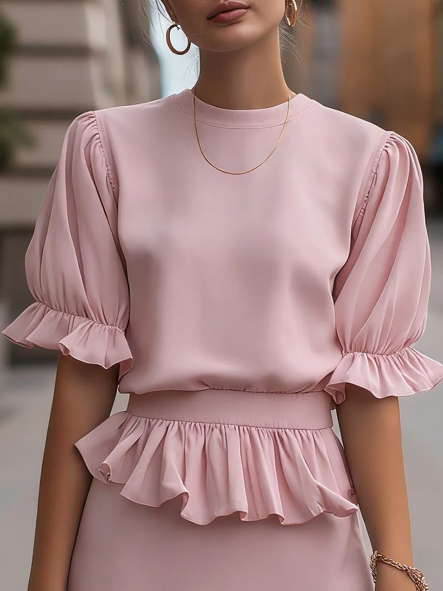 Ruffled Waist Puff Sleeve Midi Dress sold by Mooyius product image thumbnail 2