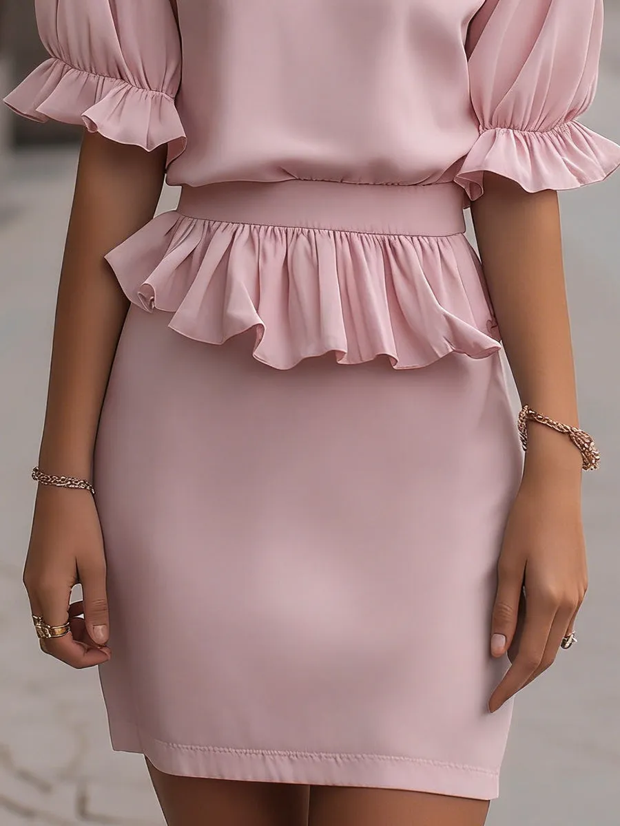 Ruffled Waist Puff Sleeve Midi Dress sold by Mooyius product image thumbnail 3
