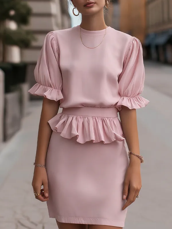 Ruffled Waist Puff Sleeve Midi Dress made by Mooyius