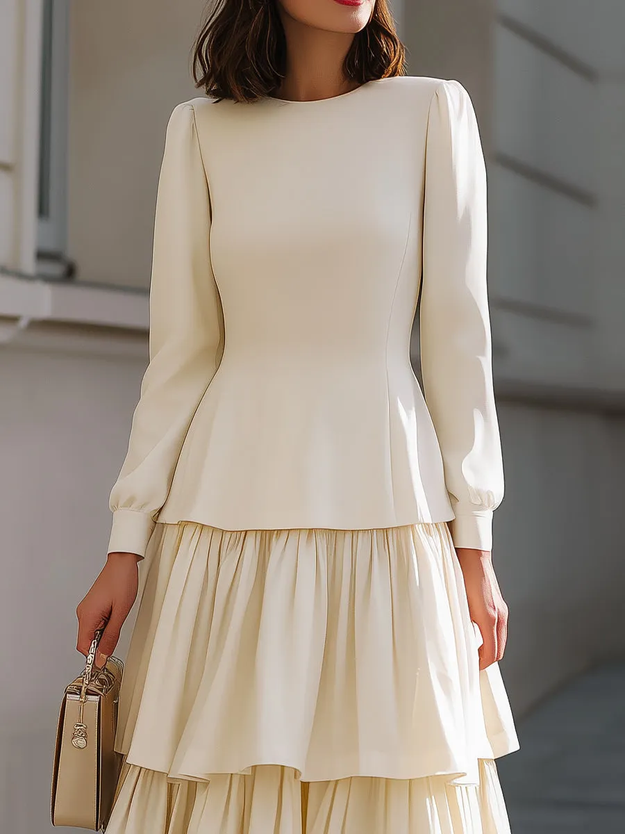 Elegant Ivory Peplum Tiered Midi Dress sold by Mooyius product image thumbnail 2