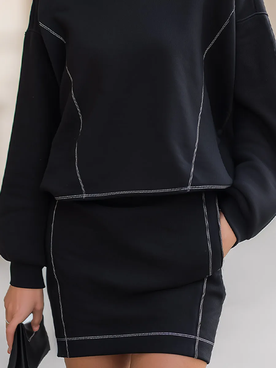 Edgy Black Contrast-Stitch Sweatsuit Set sold by Mooyius product image thumbnail 4