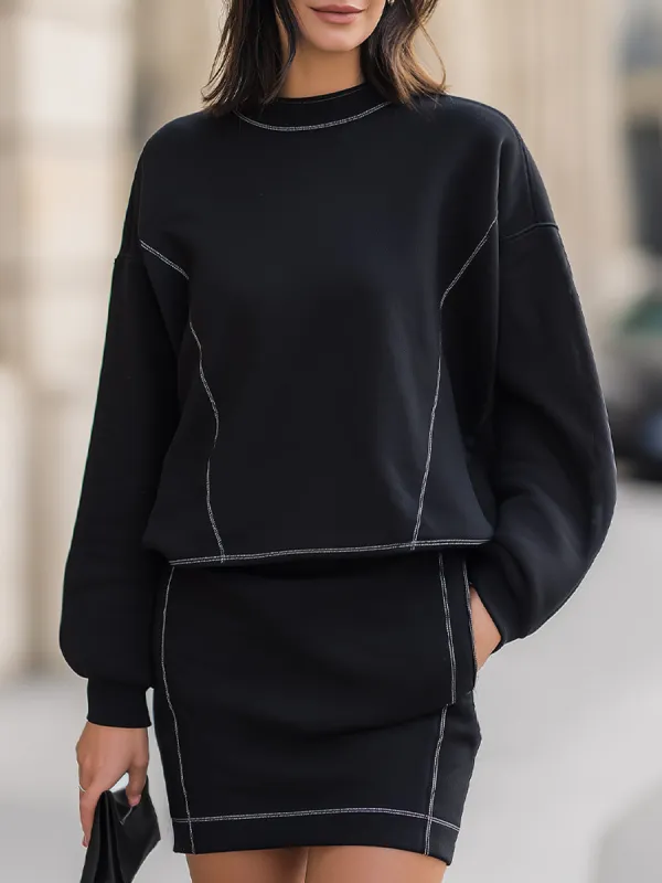 Edgy Black Contrast-Stitch Sweatsuit Set sold by Mooyius