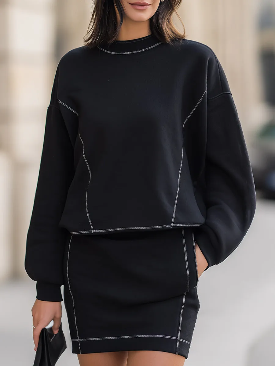 Edgy Black Contrast-Stitch Sweatsuit Set sold by Mooyius