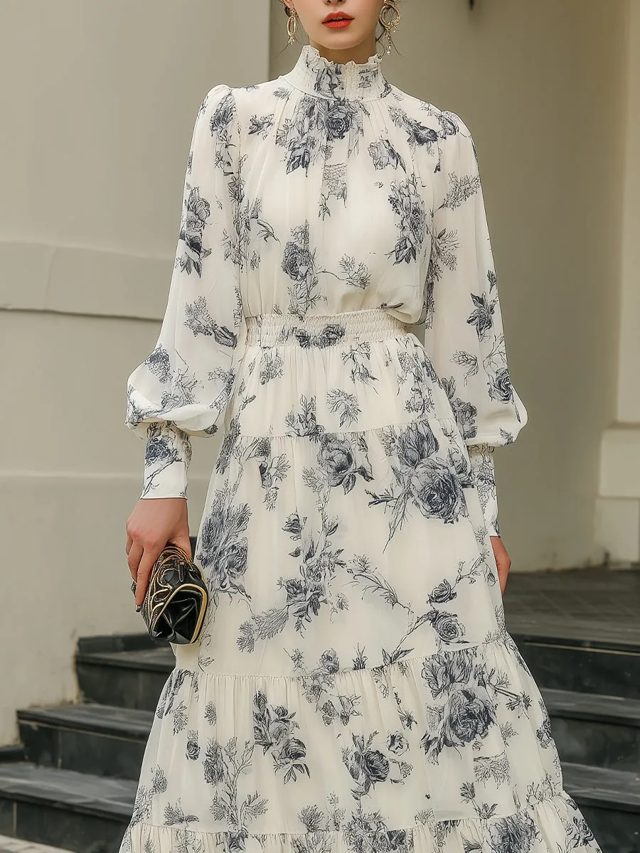 High Neck Tiered Floral Midi Dress sold by Mooyius product image thumbnail 2