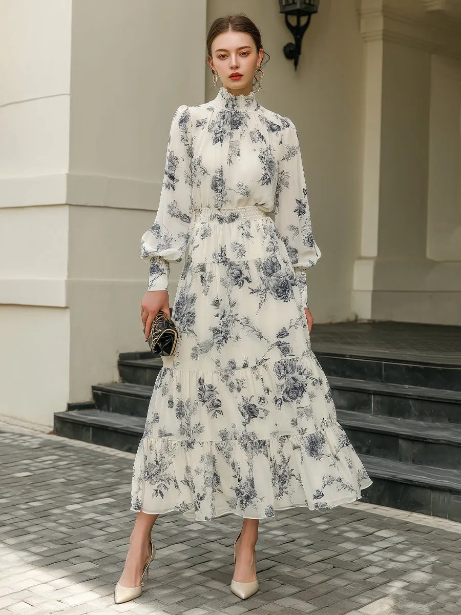 High Neck Tiered Floral Midi Dress sold by Mooyius product image thumbnail 4