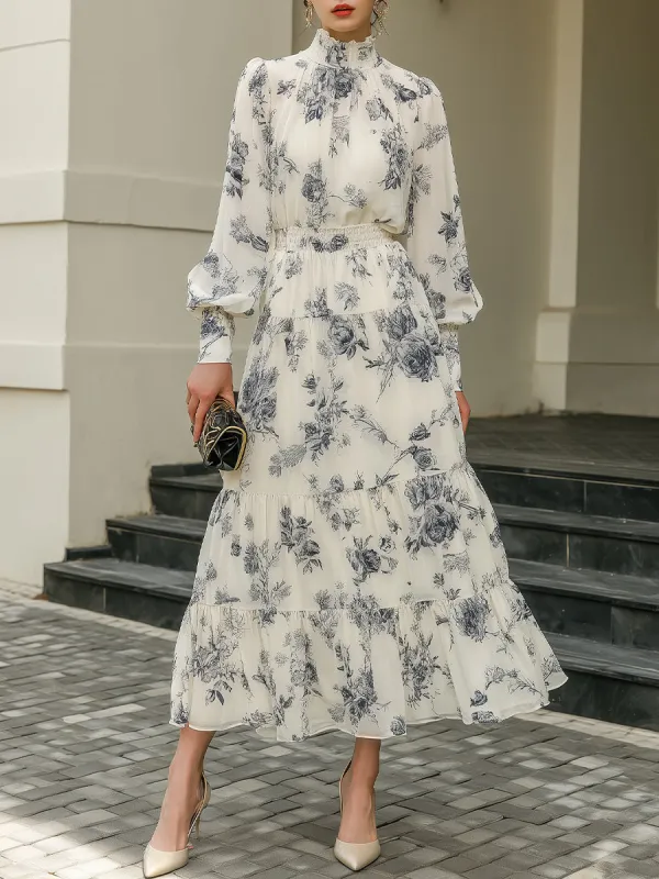 High Neck Tiered Floral Midi Dress made by Mooyius
