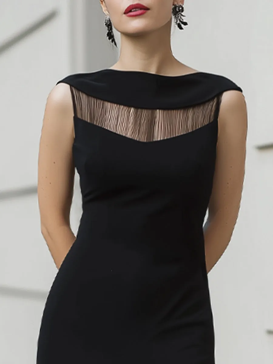 Elegant Sleeveless Mermaid Midi Dress With Sheer Mesh Illumination And Pleated Hem sold by Mooyius product image thumbnail 3