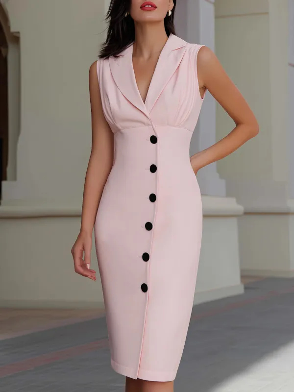 Sleeveless Tailored Button-Front Midi Dress sold by Mooyius