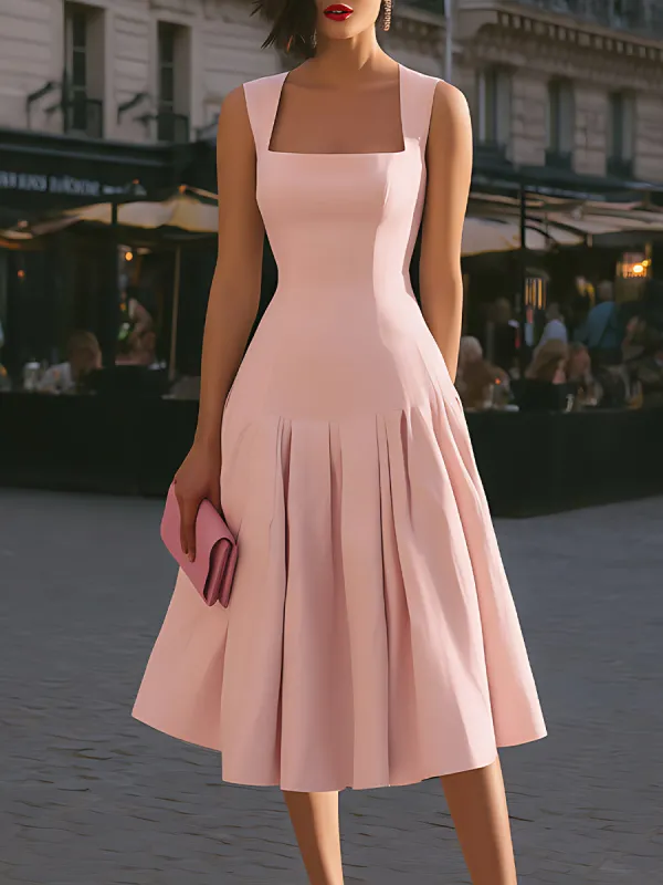 Structured Square Neck Sleeveless Midi Dress made by Mooyius