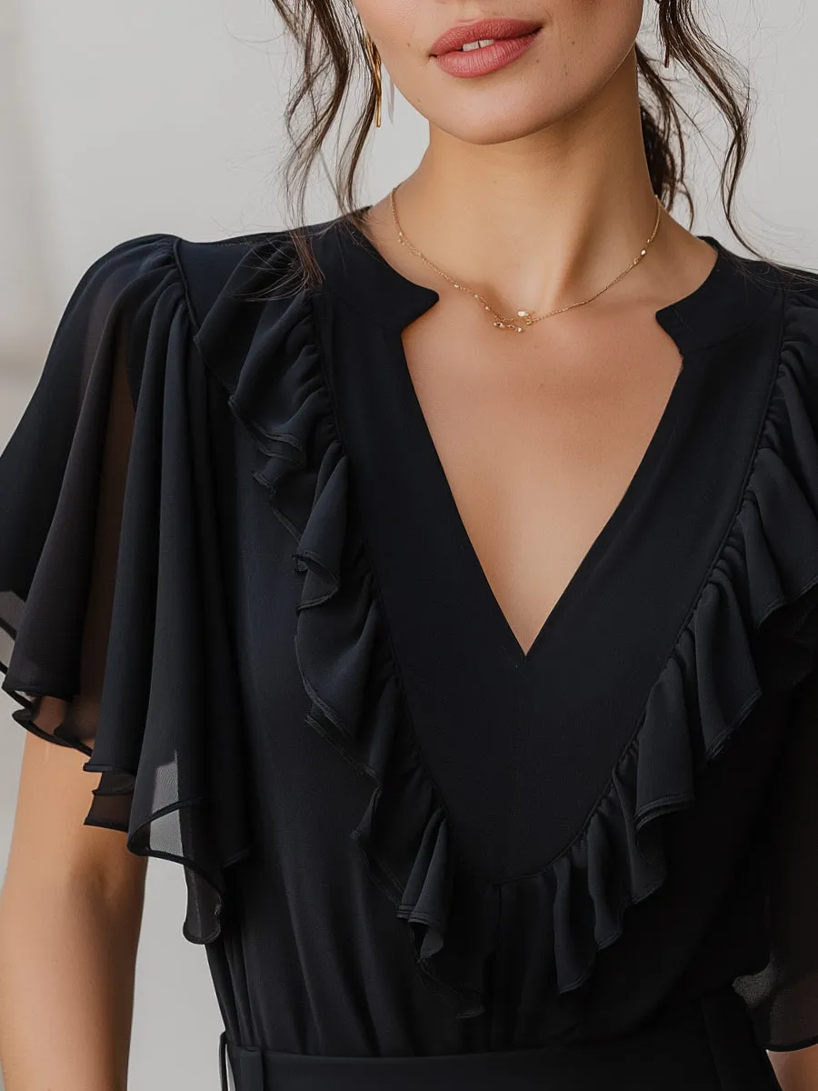 V-Neck Ruffled Chiffon Flutter Sleeve Blouse sold by Mooyius product image thumbnail 3