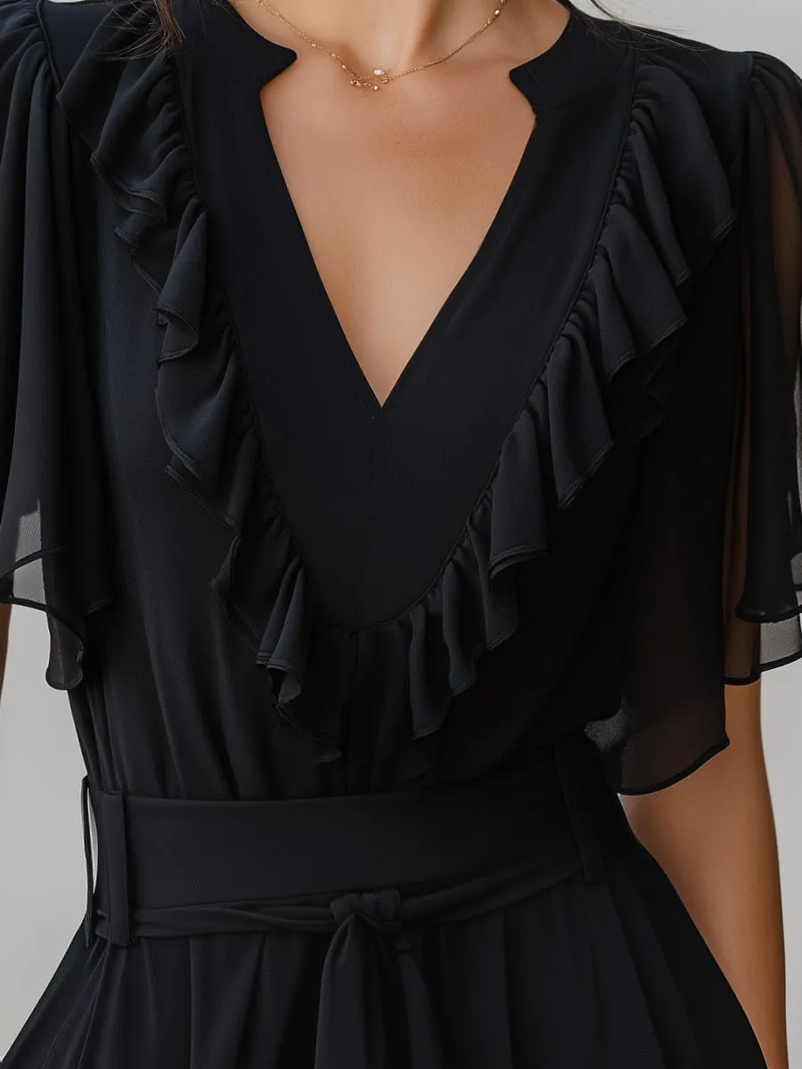V-Neck Ruffled Chiffon Flutter Sleeve Blouse sold by Mooyius product image thumbnail 4