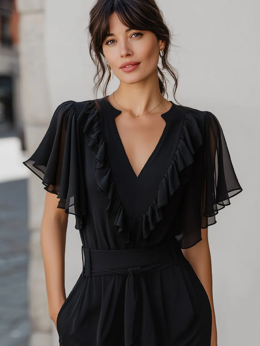 V-Neck Ruffled Chiffon Flutter Sleeve Blouse sold by Mooyius product image thumbnail 2