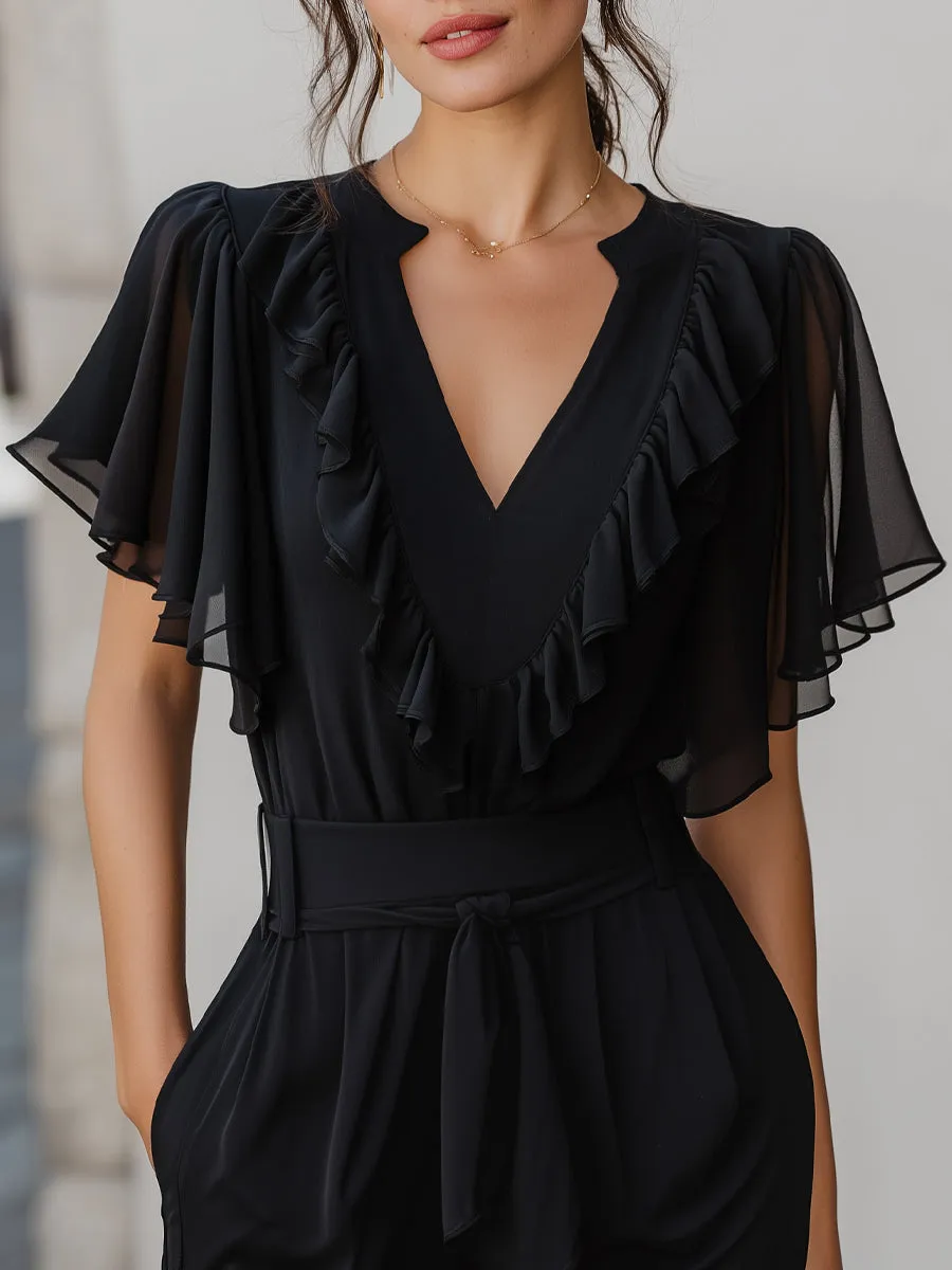 V-Neck Ruffled Chiffon Flutter Sleeve Blouse sold by Mooyius