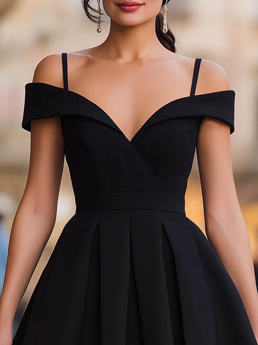 Black Off-the-Shoulder Fit-and-Flare Mini Dress sold by Mooyius product image thumbnail 3