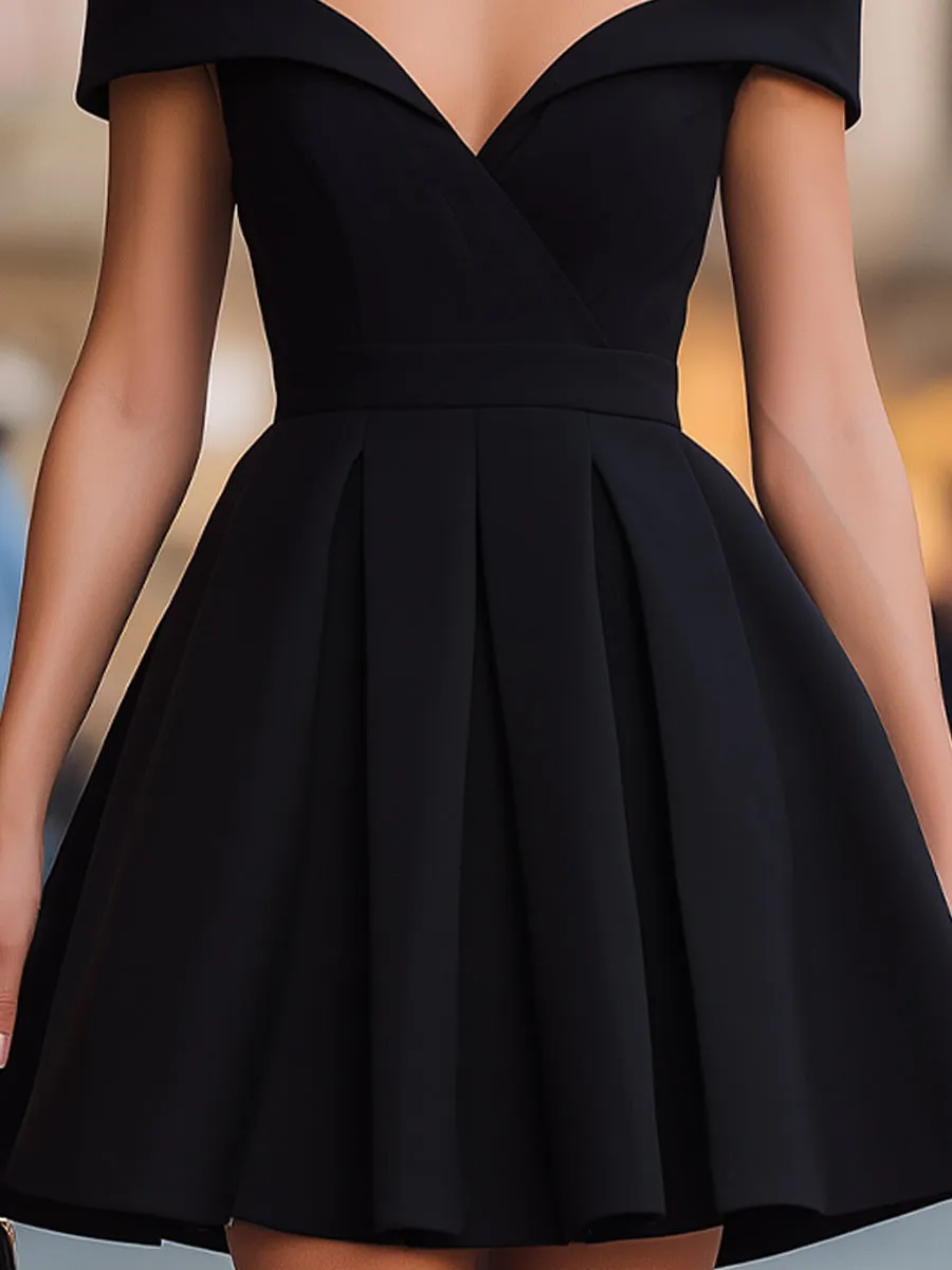 Black Off-the-Shoulder Fit-and-Flare Mini Dress sold by Mooyius product image thumbnail 4