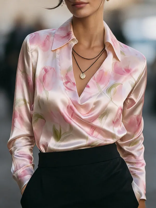 Elegant Satin Floral Blouse made by Mooyius
